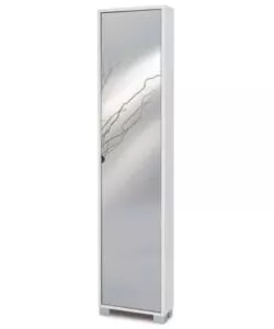 ARMADIO SCARPIERA BIANCA CON ANTA A SPECCHIO, 43X190X18 CM